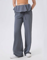 Ruffle Trim Wide Leg Casual Pants Sweatpants with Pockets