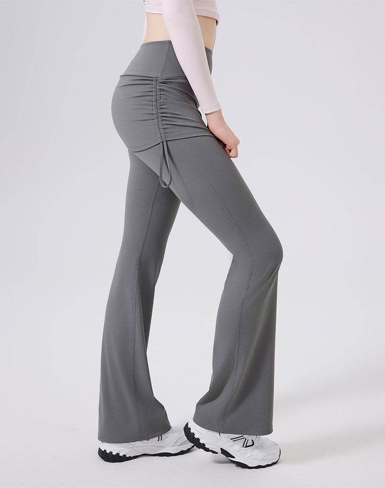 High Waisted Athletic Fake Two Pieces Flare Pant with Skirt
