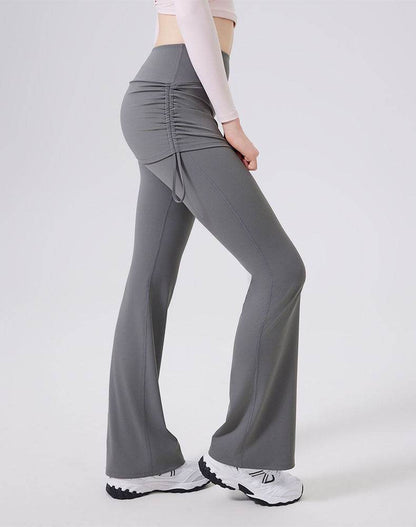 High Waisted Athletic Fake Two Pieces Flare Pant with Skirt