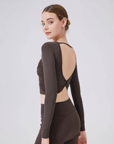 Mesh Twist Front Long Sleeve T-Shirts Round Neck Crop Tops