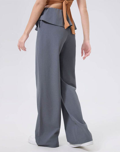 Ruffle Trim Wide Leg Casual Pants Sweatpants with Pockets