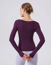 V Neck Twist Knot T-Shirts Long Sleeve Split Slim Fit Tops