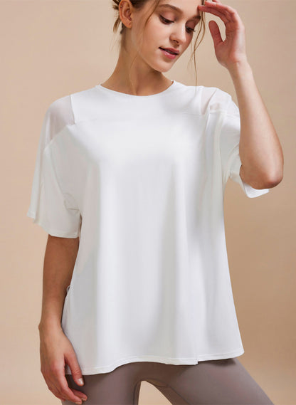Mesh Splicing Short Sleeved Sports Loose T-Shirt