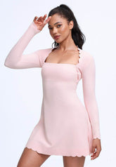 Scalloped Wavy Edge Long Sleeve Tennis Dress