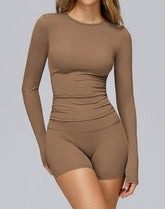 Athletic Wear with Long Sleeve Slim Fit T-Shirt and Short