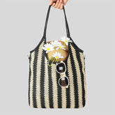 Summer Straw Stripe Beach Tote Bag Handwoven Handbag