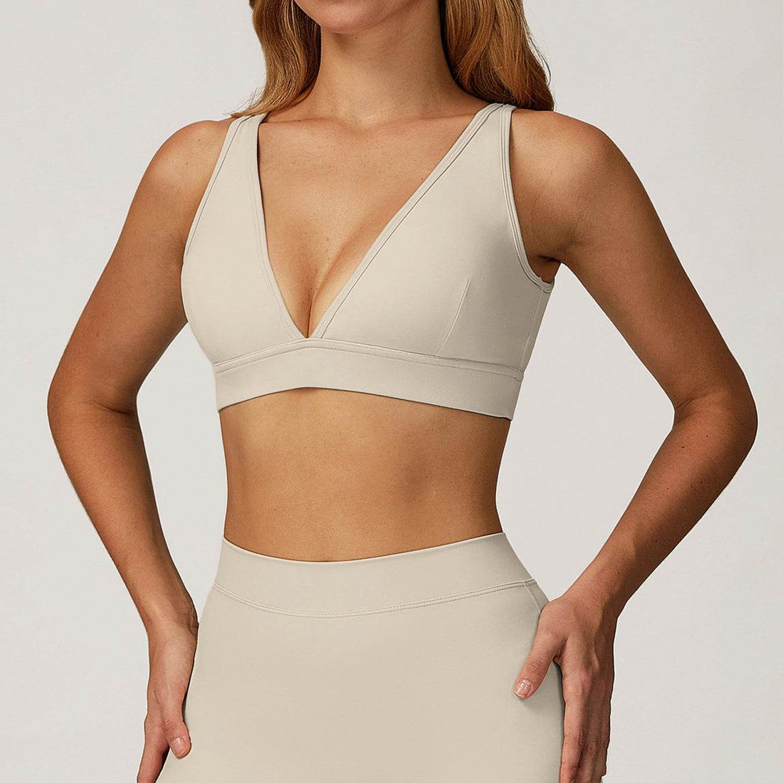 Deep V-Neck Sports Bra with Removable Bra Pad