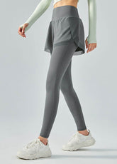 False Two Pieces Sports Leggings with Pockets Shorts