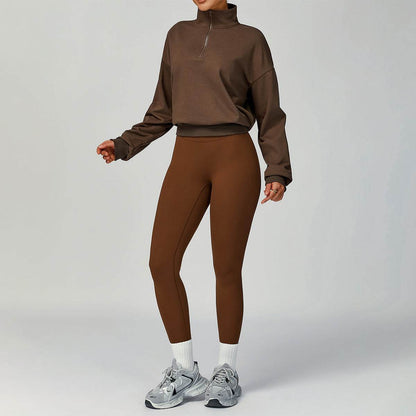 Half Zip Long Sleeve Crop Top Sports Sweatshirt