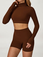 Sport Set with Turtleneck Long Sleeve Crop Top and Short
