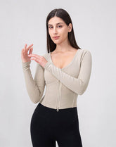 Zip Up Crop Tops Long Sleeve Casual Sweatshirt