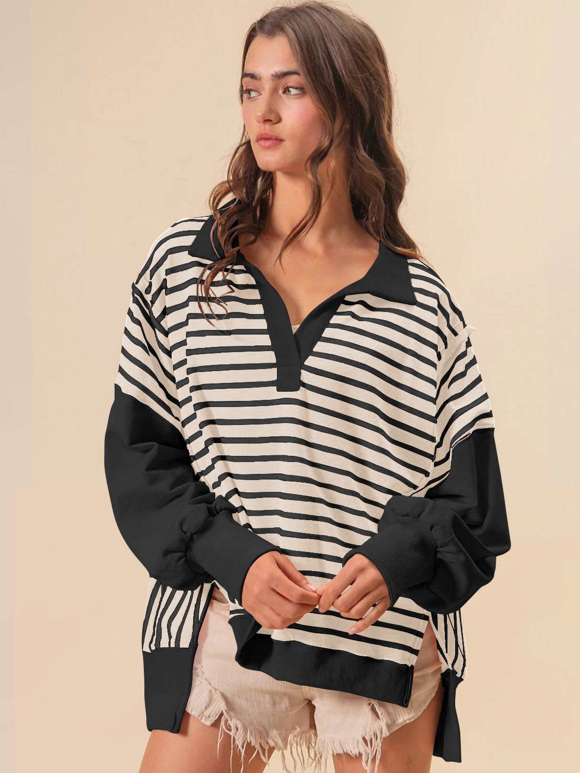 Stripe Color Block Loose Fit Sweatshirt | Trendy &amp; Comfortable Style