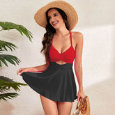 Cutout V Neck Tankini Set Swim Dress