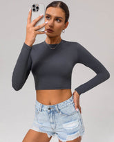 Basic Long Sleeve Fitted Crop Tee Shirt