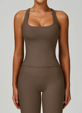 Square Neckline V Back Sports Tank Top