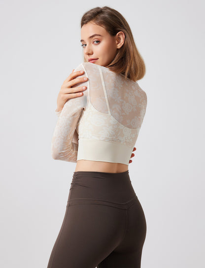 Floral Print Long Sleeve Workout Mesh T-Shirt