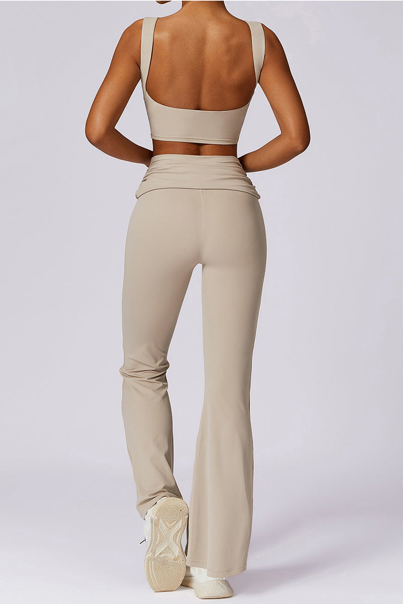 Ruched Waist Flared Hem Pant