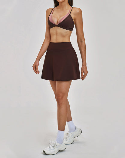 Tennis Sets with Fake Two Piece Sports Bra and Mini Skirt