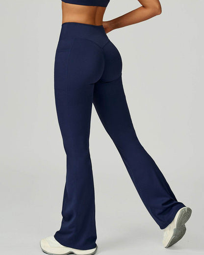 Cross Waist Yoga Flared Pants with Pockets
