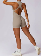 Zip Up Sleeveless Workout Shorts Jumpsuit