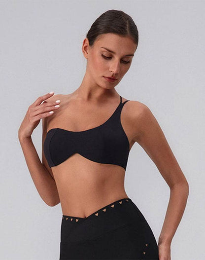 Asymmetric One Shoulder Backless Sports Bra