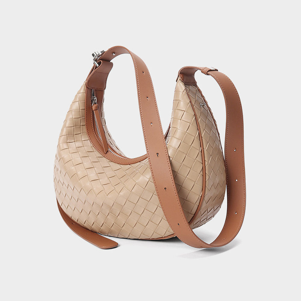 Woven Leather Handbag Half Moon Bag