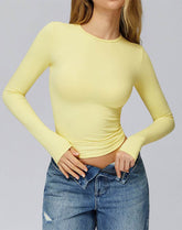 Crewneck Long Sleeve Shirt Basic Tees Slim Fit Crop Tops