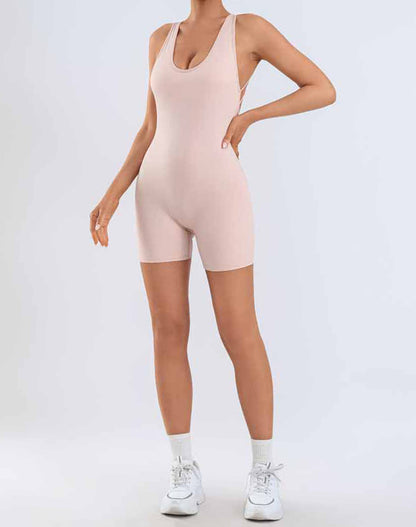 Halter Open Back Jumpsuits One Piece Yoga Short Bodysuits