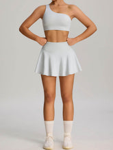 Sport Wear Set with One Shoulder Strap Bra and Skirt