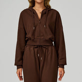 Long Sleeve Full Zip Up Crop Drawstring Hoodie Jacket