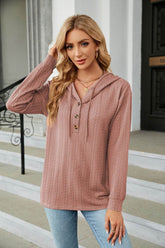 Button Hooded Sweatshirt Loose Long Sleeve Casual Tops