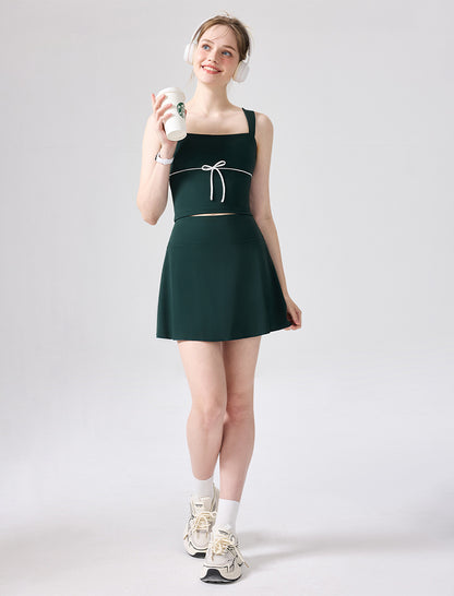 Color Blocked Tennis Sets with Open Back Tank Top and Skirt