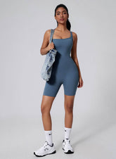 Asymmetric Straps Yoga Shorts Romper Bodysuit