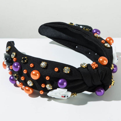 Halloween Pearl Knotted Headband with Pumpkin and Ghost