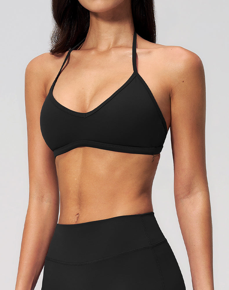 Removable Pads Open Back Halter Neck Sports Bra