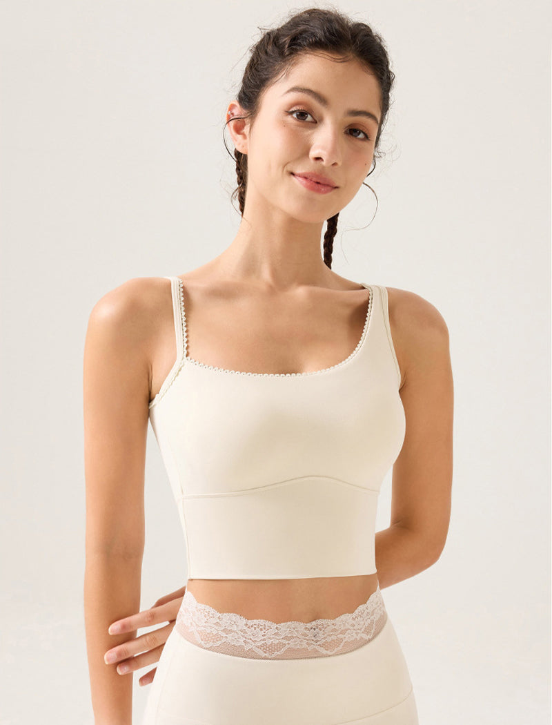 Lace Trim Tank Tops Asymmetrical Shoulder Straps Camisole