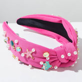 Ocean Knotted Headband with Pearl Rhinestone Starfish Shark Shell