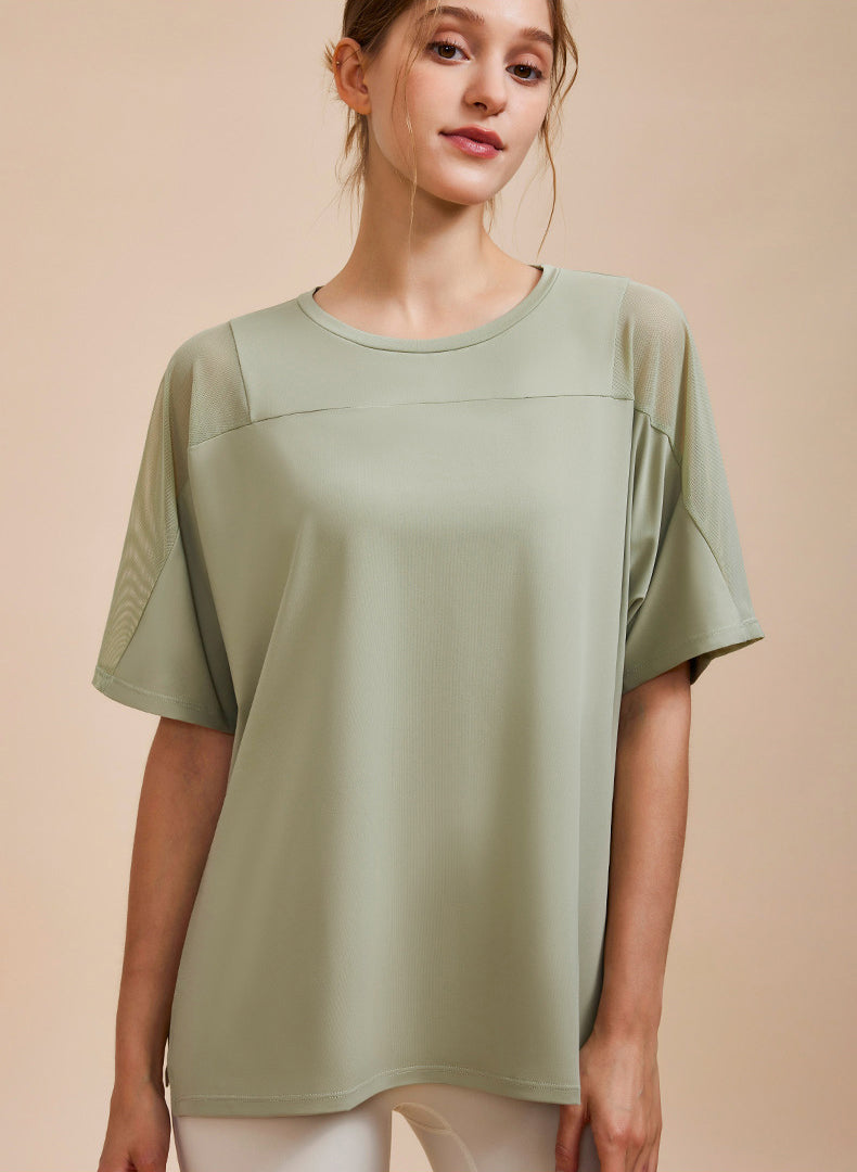 Mesh Splicing Short Sleeved Sports Loose T-Shirt