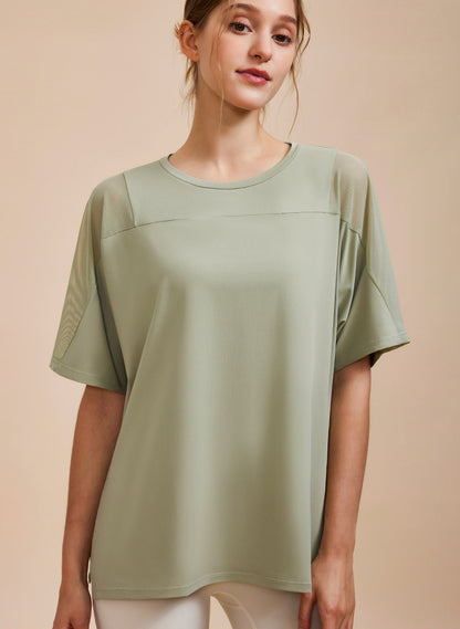 Mesh Splicing Short Sleeved Sports Loose T-Shirt