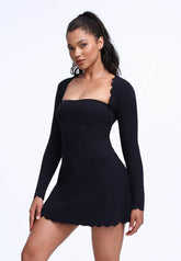 Scalloped Wavy Edge Long Sleeve Tennis Dress
