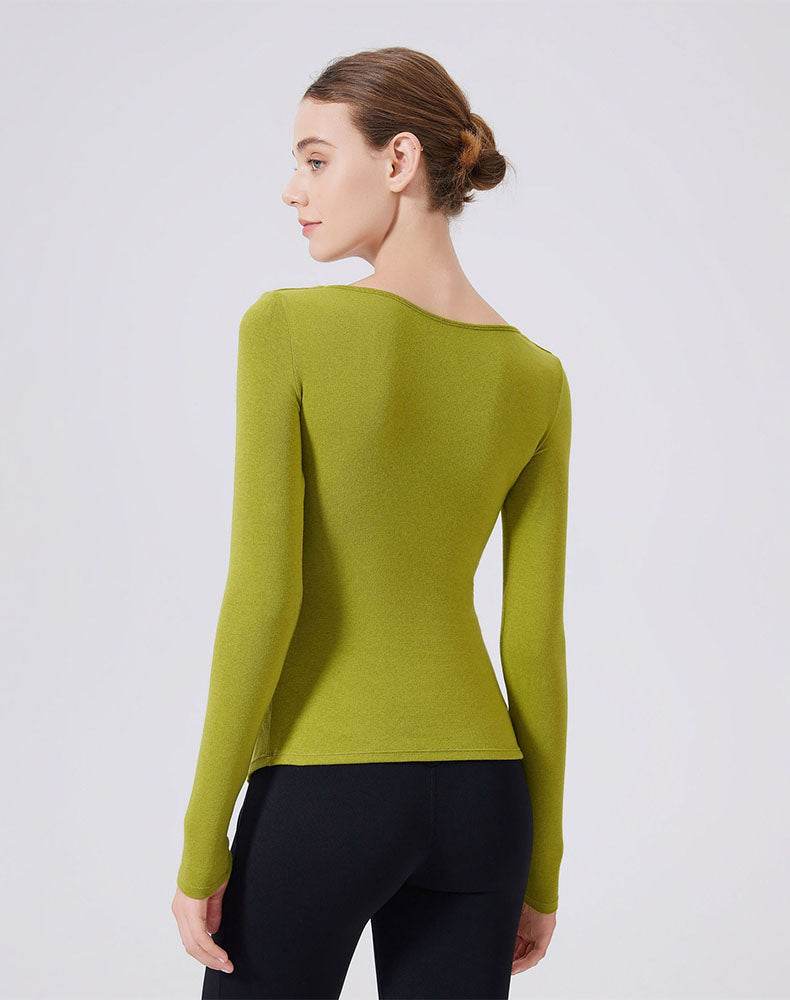 V Neck Twist Knot T-Shirts Long Sleeve Split Slim Fit Tops