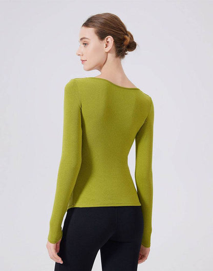 V Neck Twist Knot T-Shirts Long Sleeve Split Slim Fit Tops