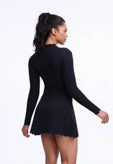 Scalloped Wavy Edge Long Sleeve Tennis Dress