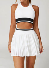 Colorblock Tennis Set with Racerback Vest and Pleated Skirt