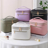Large Portable Double Layer Makeup Bag Leather Cosmetic Bag