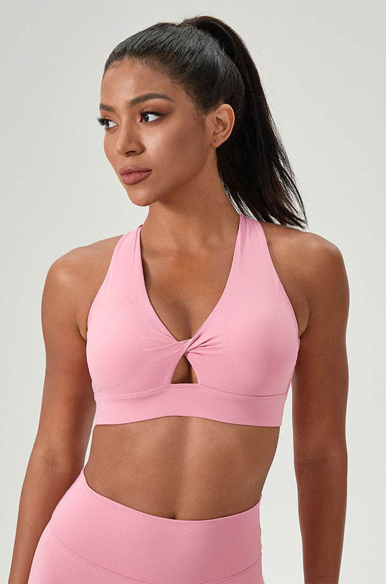 Twist Front Cross Back Sports Bra with Chest Padded
