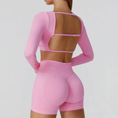 Long Sleeve Crop Top Yoga T-Shirt with Built in Bra