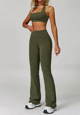 Activewear Set with Halter Sports Bra and Flared Pant