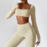 Square Neck Yoga Crop Tops Long Sleeve T-Shirt