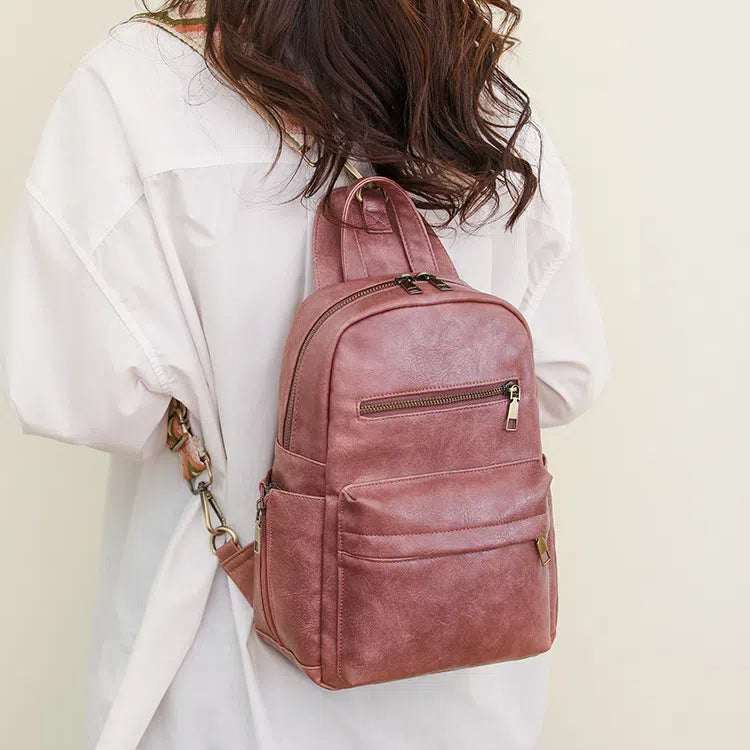 Retro Solid Color PU Leather Backpack | Stylish and Functional Design